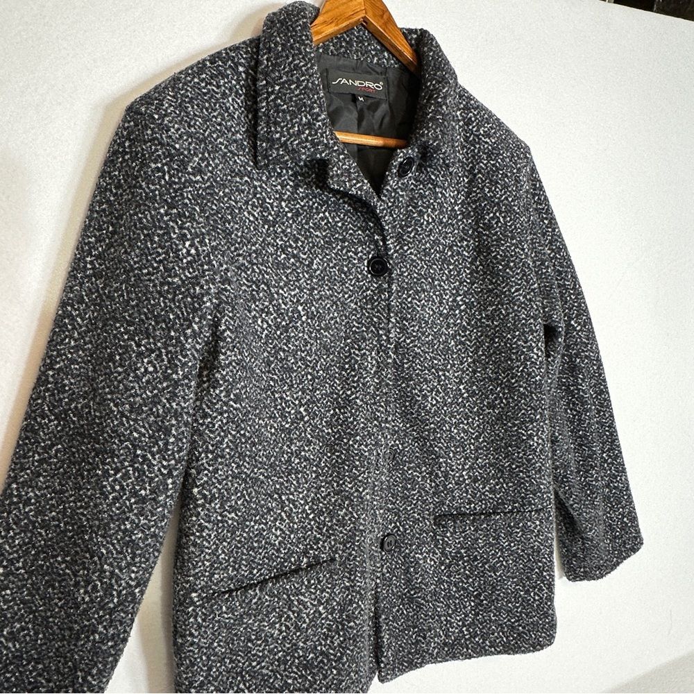 Sandro Button Up Grey Boucle’ Jacket Blazer Coat Womens Small - Picture 5 of 12